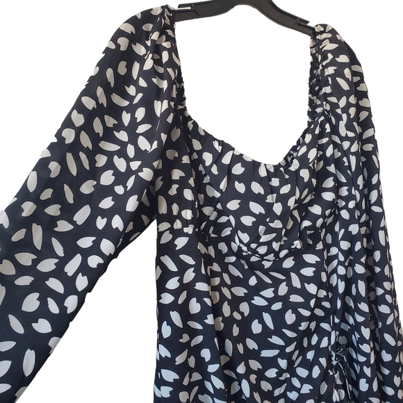 Pretty Little Thing Black White Seed Print Bow Tie Detail Sideslit Bodycon Dress - Picture 2 of 9